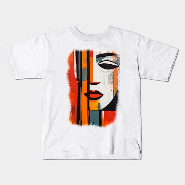 Abstract woman face, straight lines on canvas Kids T-Shirt by fachtali